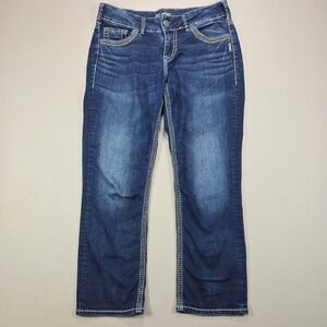 Silver Jeans Co Suki Mid Capri Jeans Dark Wash Embellished Pockets W28